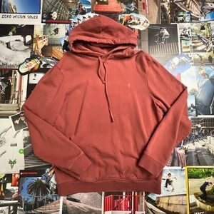 AllSaints Mens Raven Pullover Hoodie Clay Red Terracotta Ramskull Logo Medium